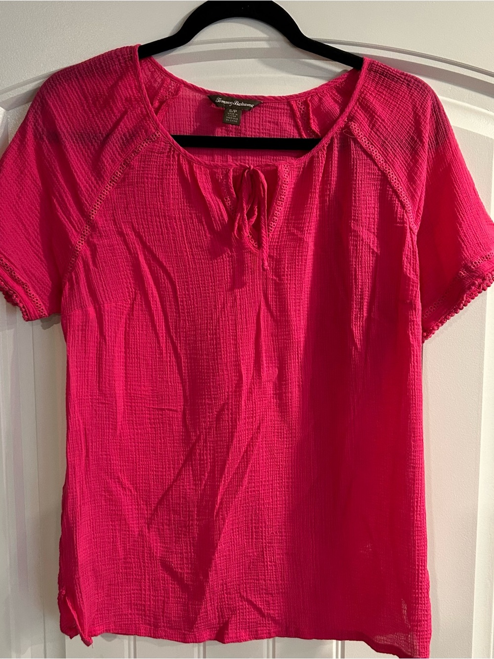 Tommy Bahama Hot Pink Tie-Neck Short Sleeve Blouse